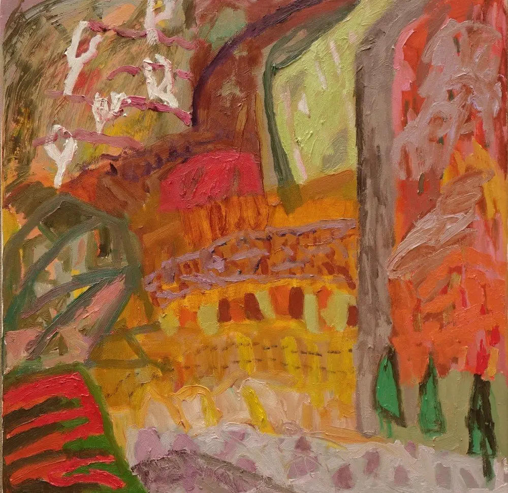 Flowing through oil on canvas by artist Sally Stokes