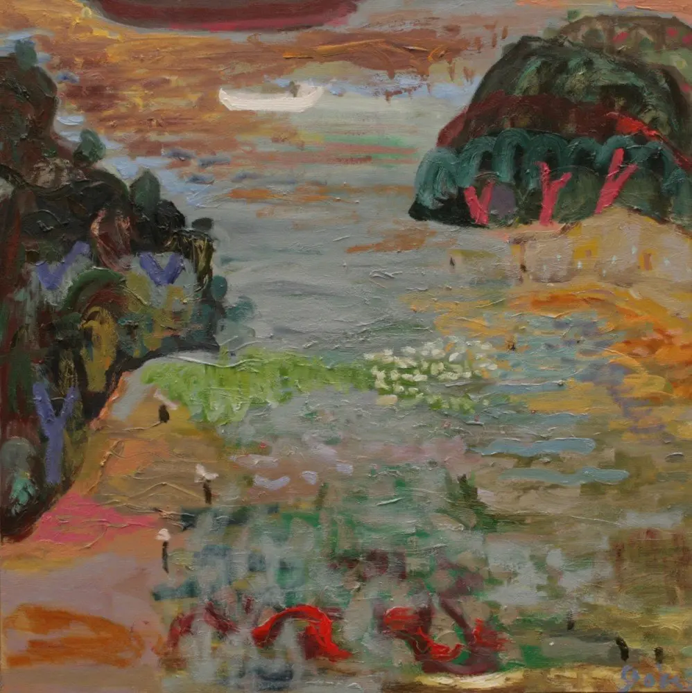 White Boat Oil on linen by artist Sally Stokes