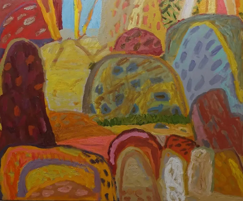 The pinks oil on canvas by artist Sally Stokes