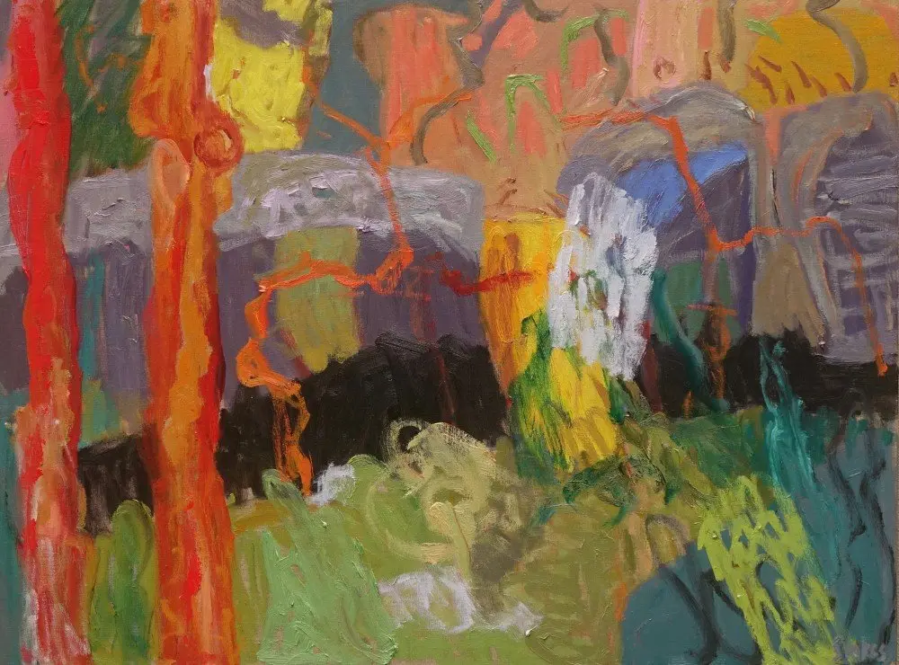 Meanwhile the world goes on oil on linen by artist Sally Stokes
