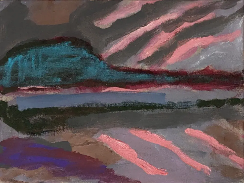 Other places (SOLD) Acrylic on linen by artist Sally Stokes