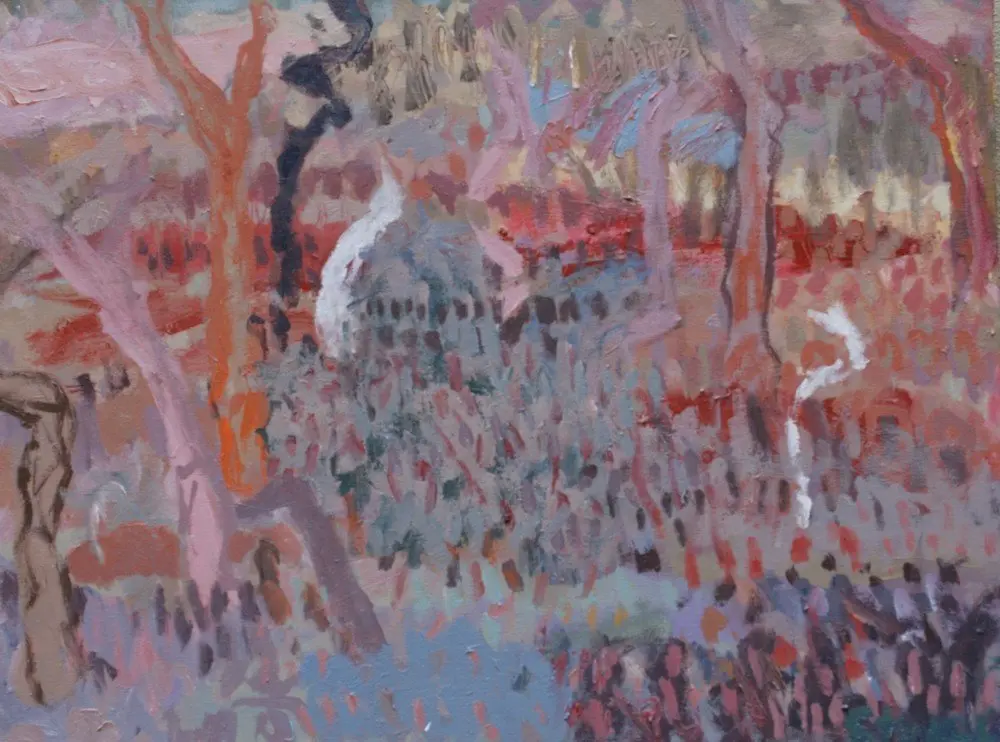 Pink Mangroves oil/acrylic on canvas by artist Sally Stokes