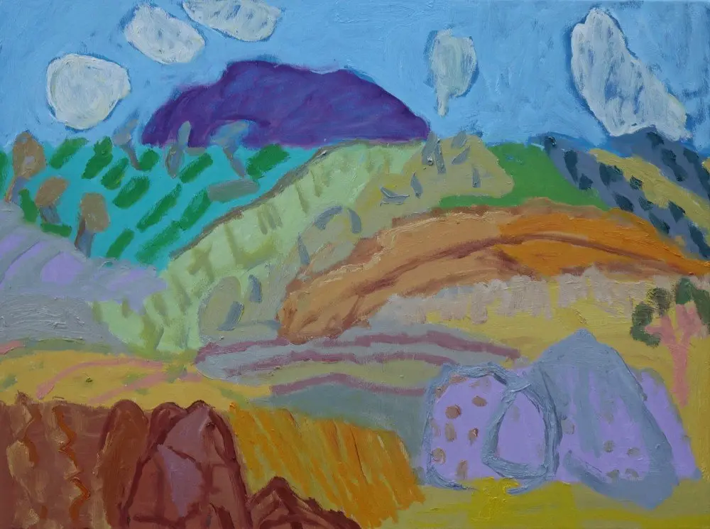 Purple hill (Allocated A) oil on canvas by artist Sally Stokes