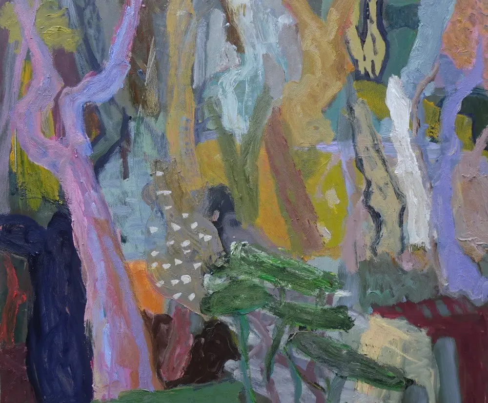The whip bird calls (SOLD) oil on canvas by artist Sally Stokes
