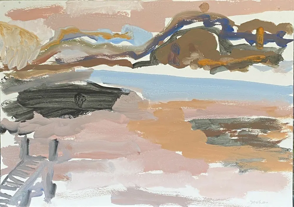Jetty (SOLD) gouache on paper by artist Sally Stokes