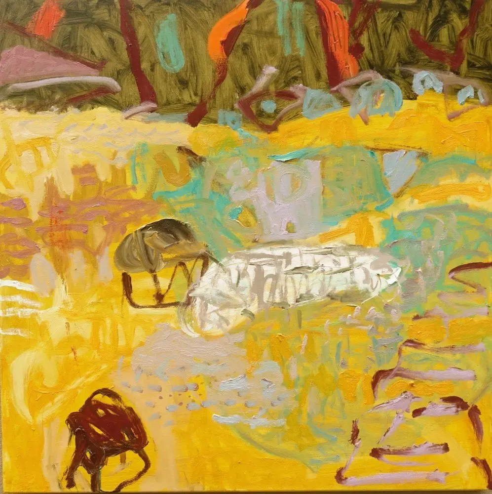 Golden waters oil on linen by artist Sally Stokes