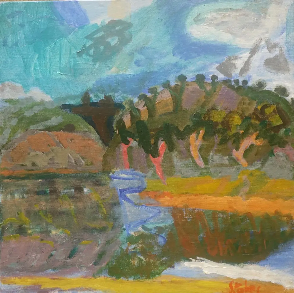Breathing acrylic on linen by artist Sally Stokes