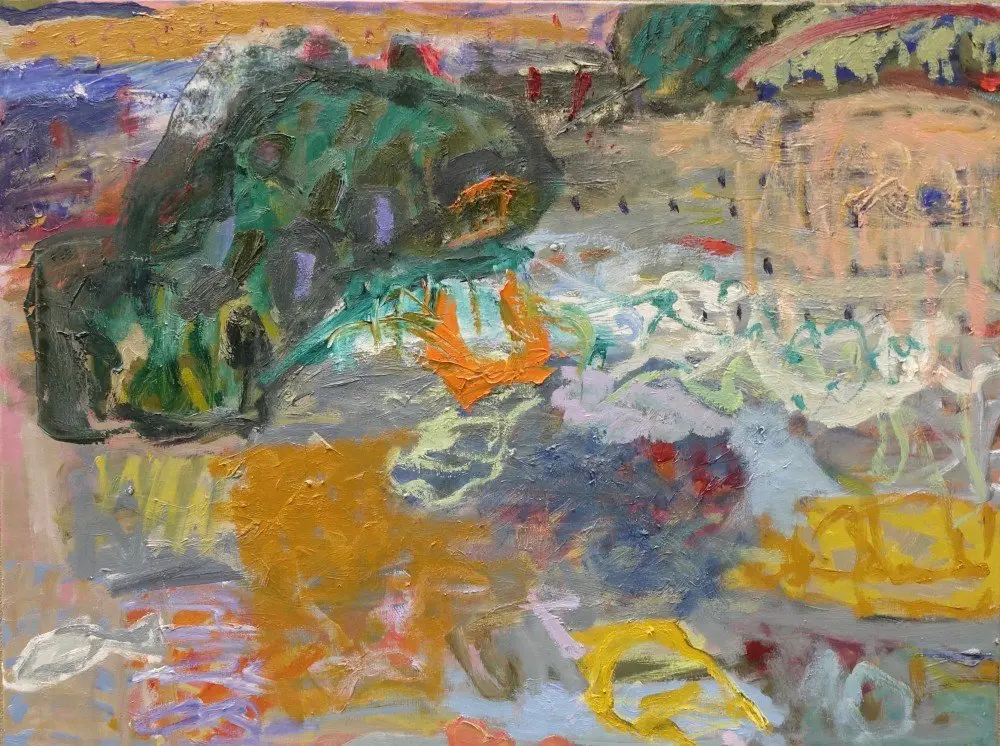To the island oil on linen by artist Sally Stokes