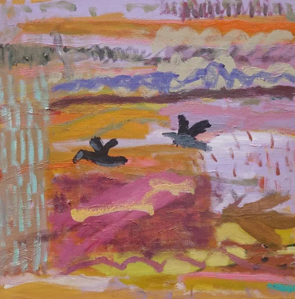 Rain & flight oil on canvas by artist Sally Stokes