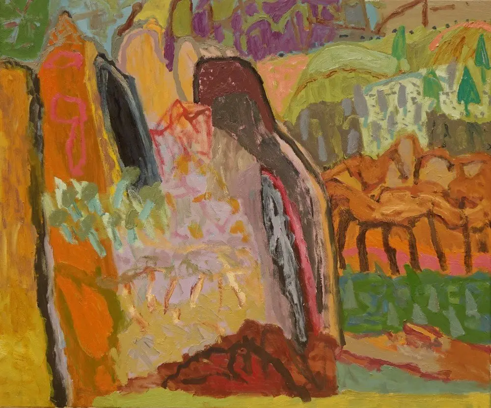 Quietly gathered  oil on canvas by artist Sally Stokes