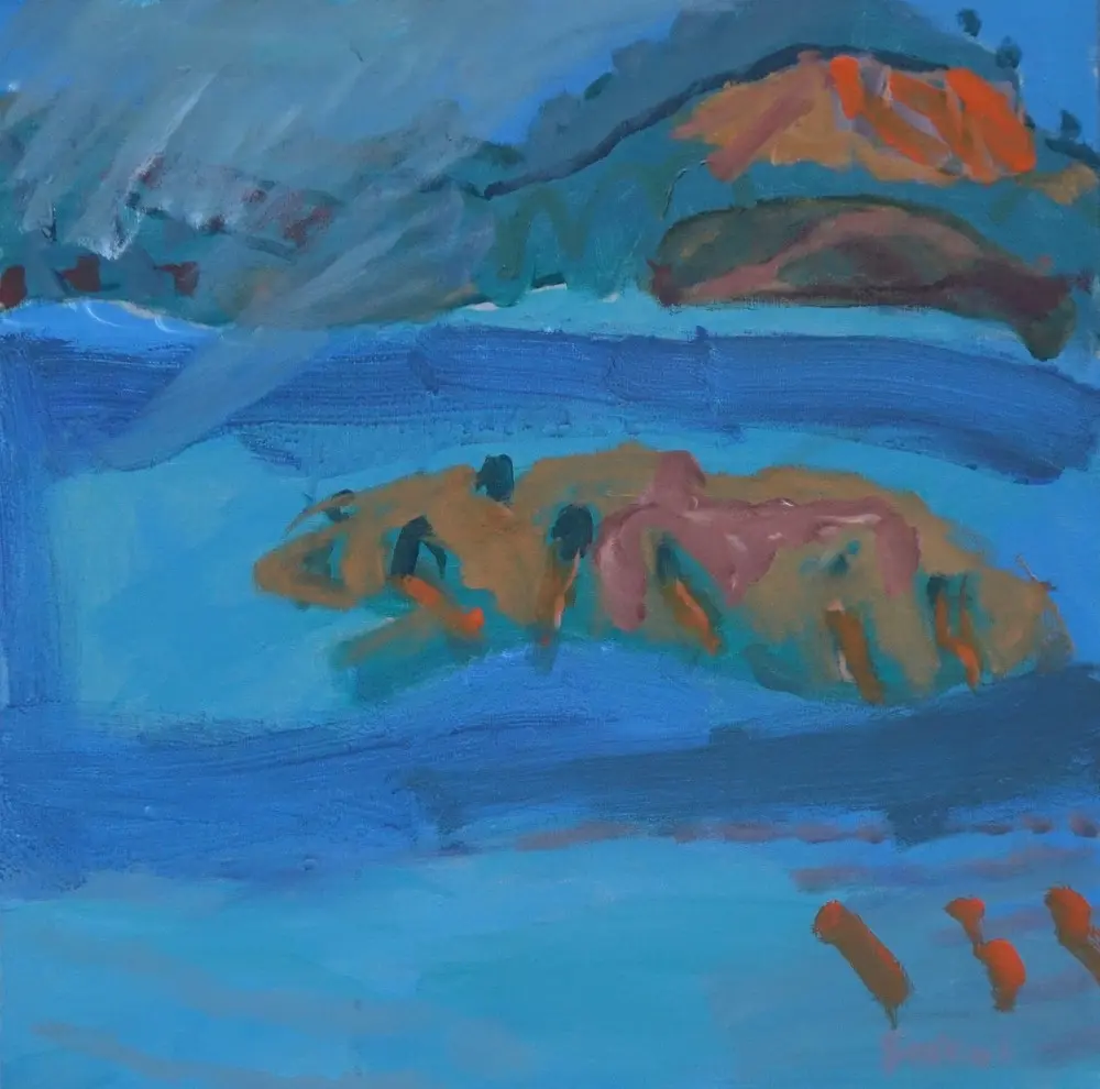 island to island acrylic on linen by artist Sally Stokes