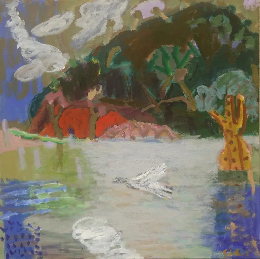 Bird on the wing  Acrylic on linen  by artist Sally Stokes