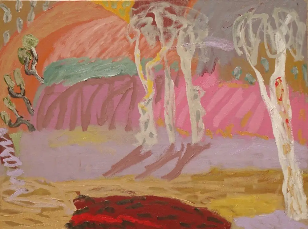 Among the milky trunks (SOLD) (Finalist: Blacktown City Art Prize 2020) oil on linen by artist Sally Stokes