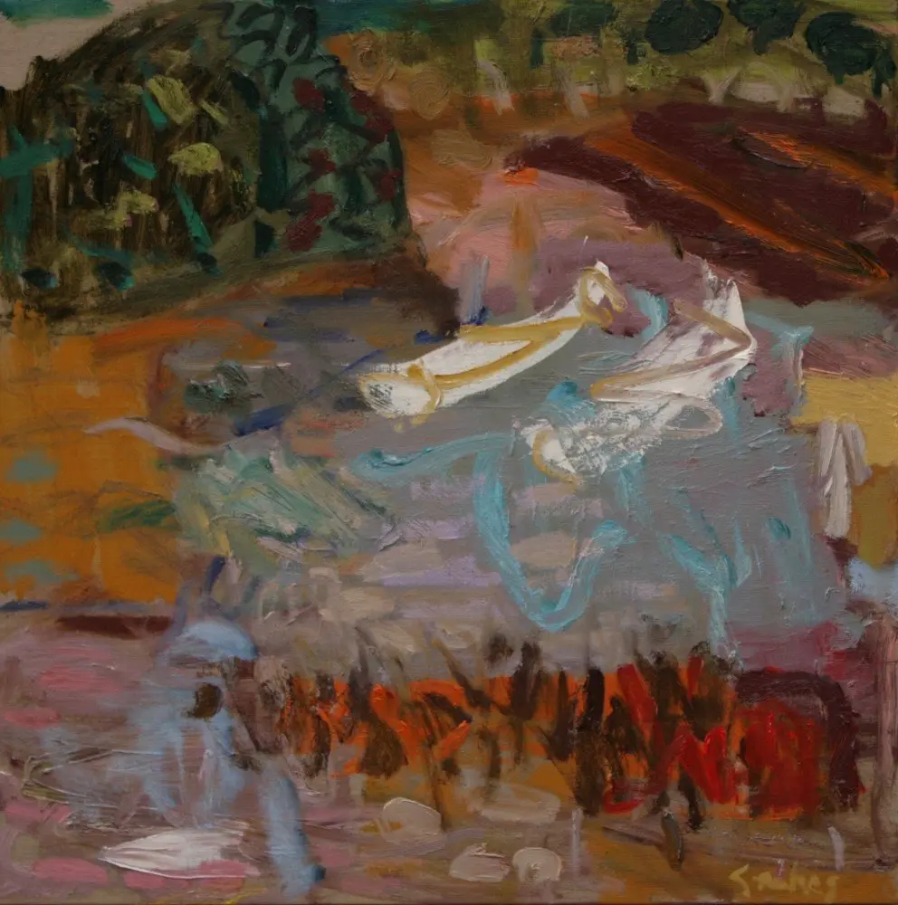 Floating oil on linen by artist Sally Stokes