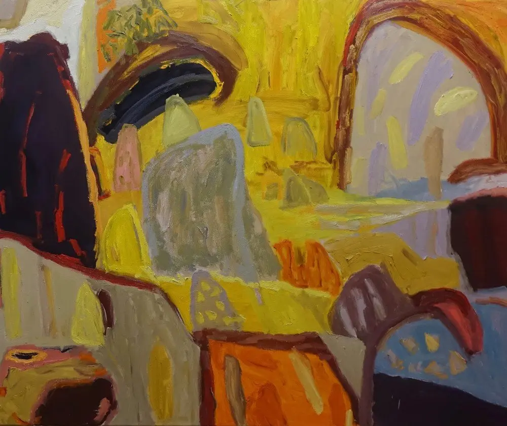 Raw  oil on canvas by artist Sally Stokes