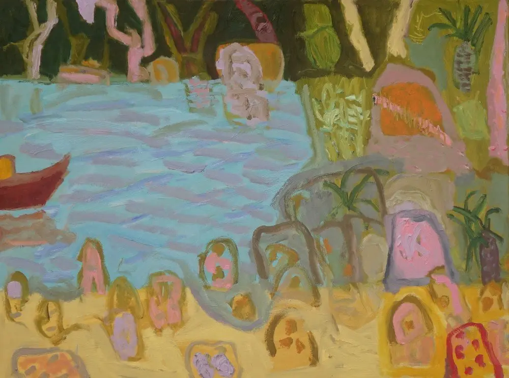 A greeting oil on canvas by artist Sally Stokes