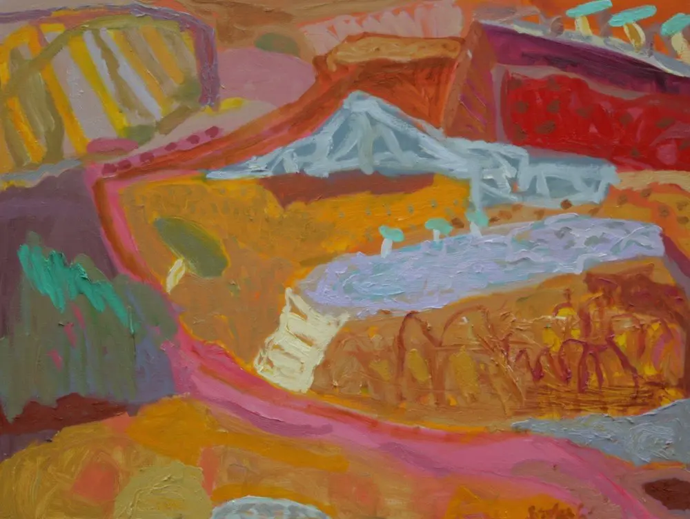 Desert Track oil on linen by artist Sally Stokes