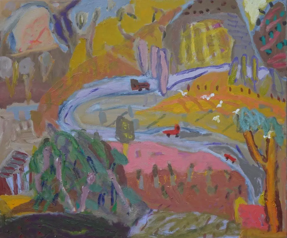 The road to Cowra  oil on linen by artist Sally Stokes