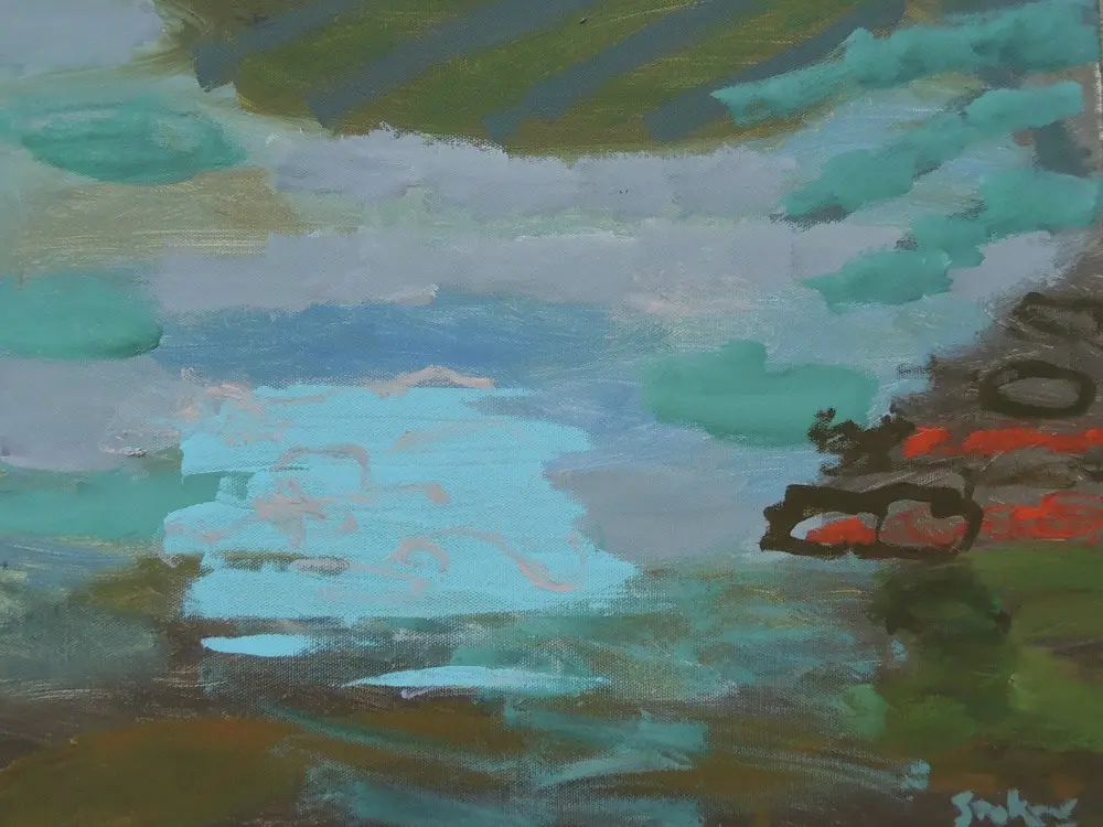 Sky water acrylic on canvas by artist Sally Stokes