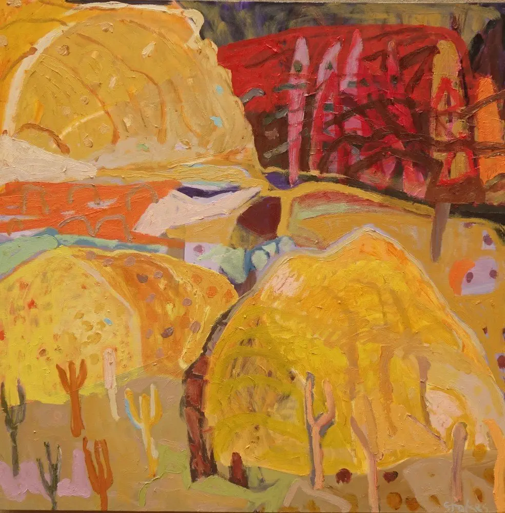 Hills and cactus  oil on canvas by artist Sally Stokes