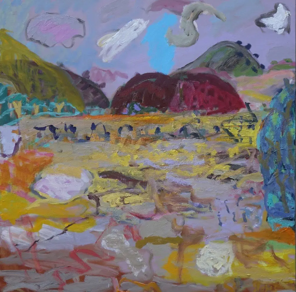 Dancing clouds oil on linen by artist Sally Stokes