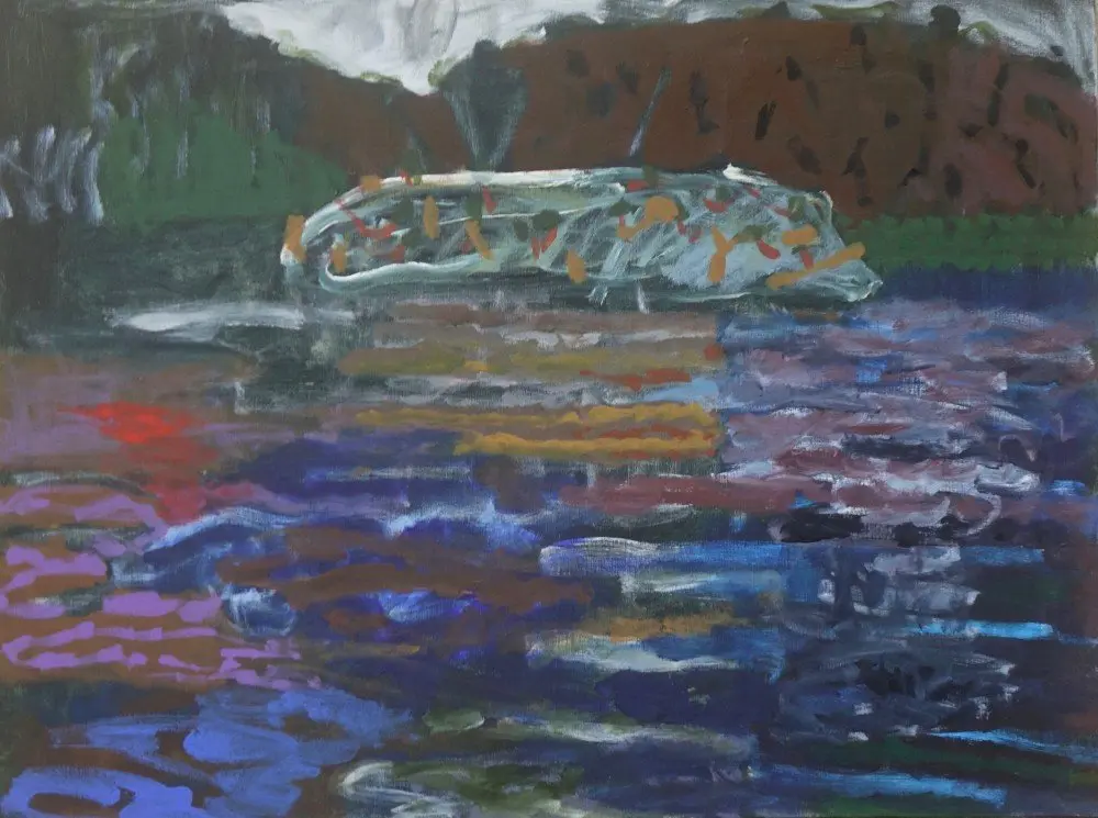 Shaken with understanding acrylic on linen by artist Sally Stokes