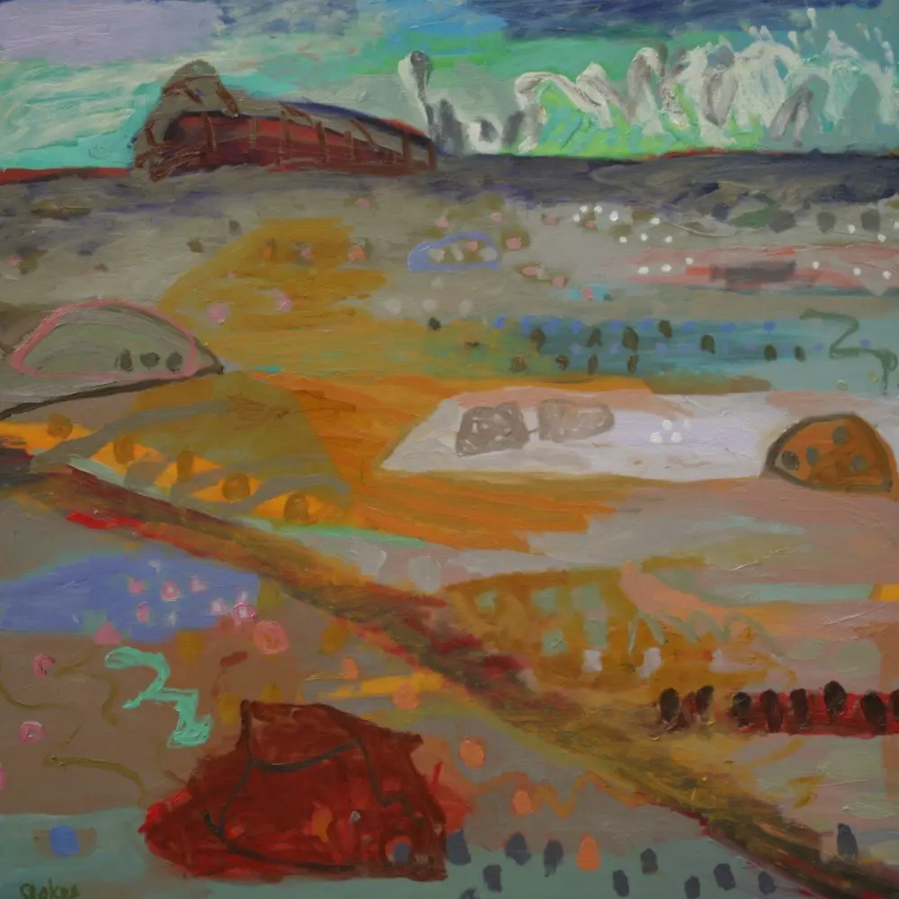 Depot Beach 2 Oil on Canvas by artist Sally Stokes