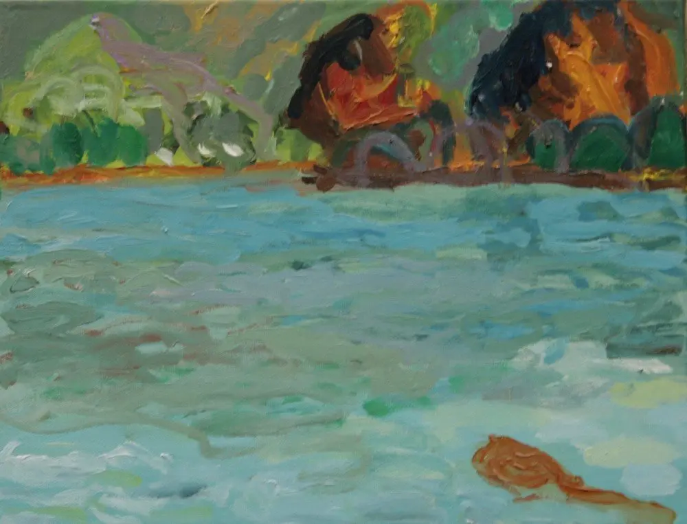 From Peat Island 2 acrylic on canvas by artist Sally Stokes