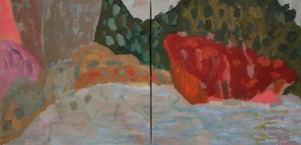 From the canoe acrylic on linen by artist Sally Stokes