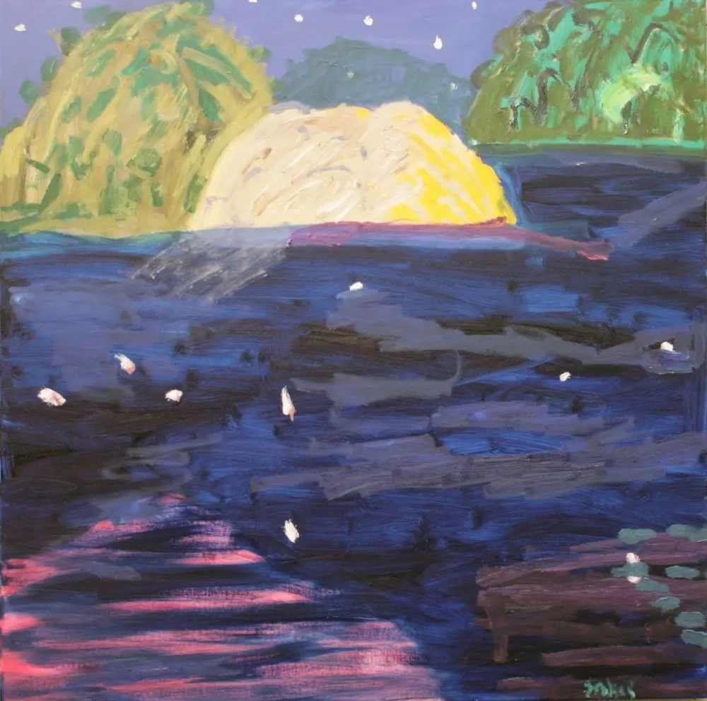 Starry Night oil on linen by artist Sally Stokes
