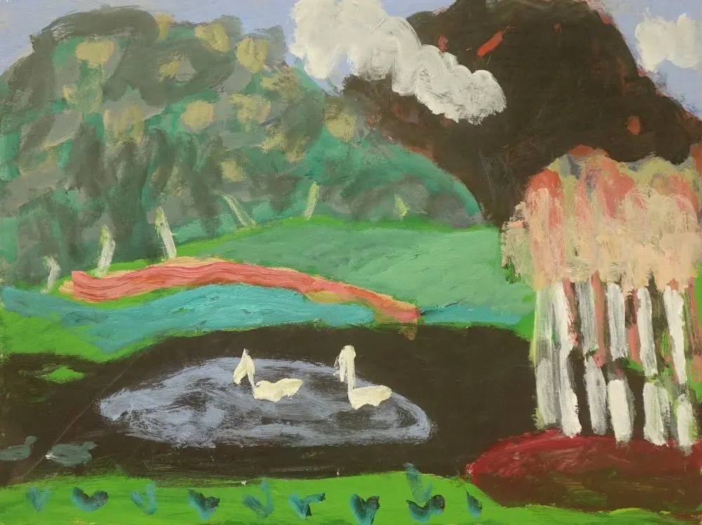 On the dam acrylic on panel by artist Sally Stokes