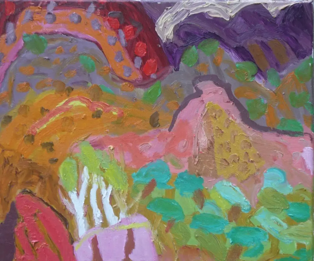 I stand to one side oil on canvas by artist Sally Stokes
