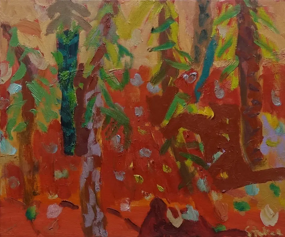 Turning  oil on canvas by artist Sally Stokes