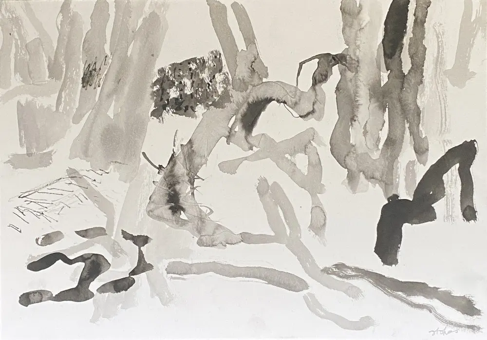 Amongst the trees  ink on paper by artist Sally Stokes