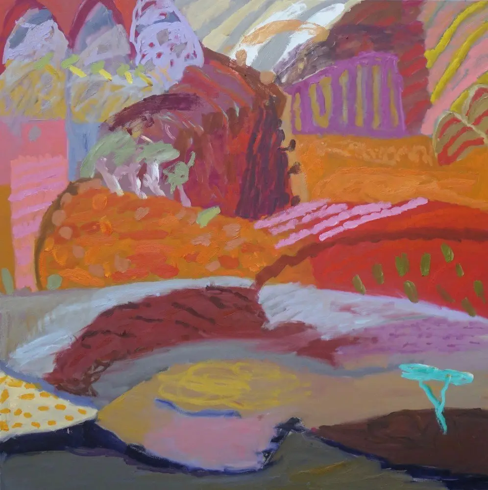 Sitting alone oil on linen by artist Sally Stokes