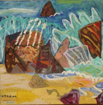 Mystery Bay 4 (damaged) oil on canvas by artist Sally Stokes