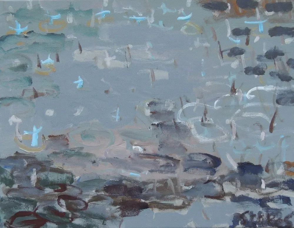 Raindrops acrylic on canvas by artist Sally Stokes