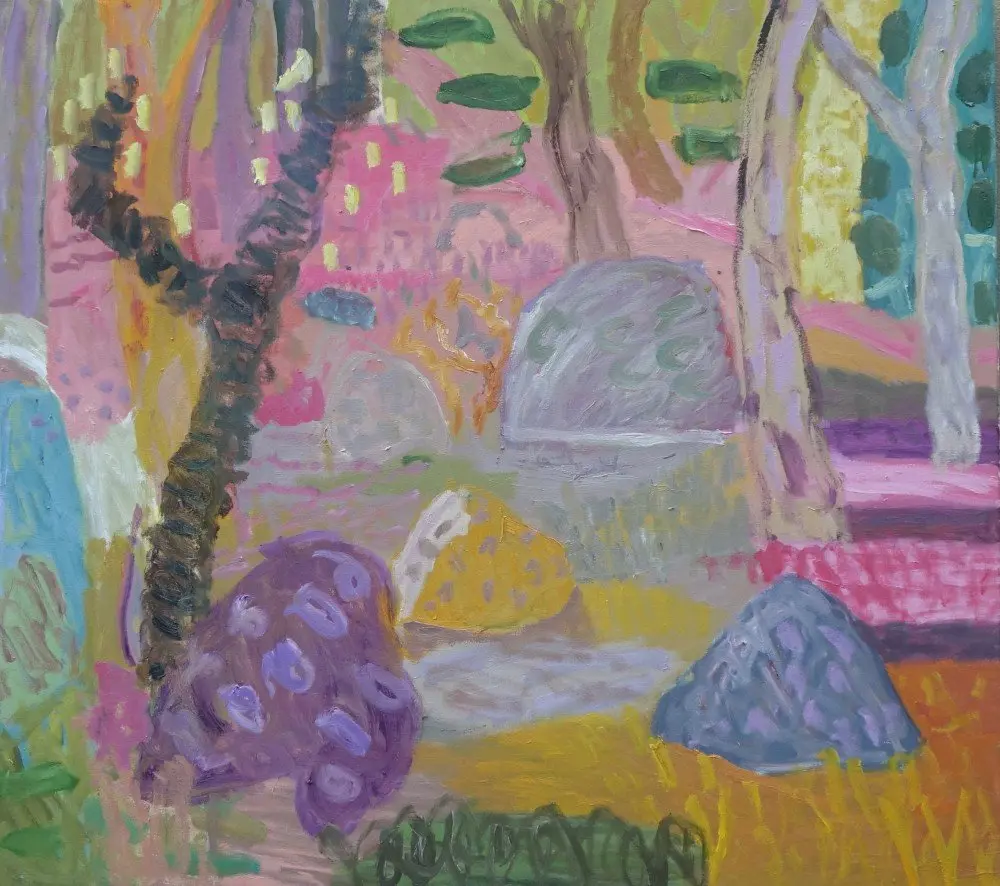 Walk through the world  oil on canvas by artist Sally Stokes
