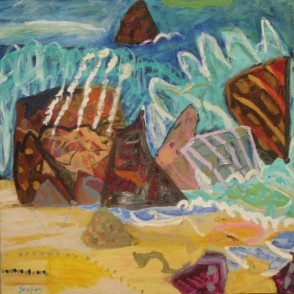 Mystery Bay 4 (damaged) oil on canvas by artist Sally Stokes