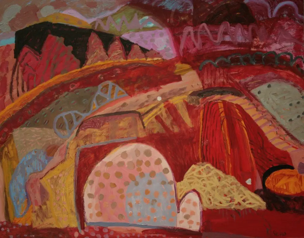 Hill after red hill (SOLD) oil on canvas by artist Sally Stokes