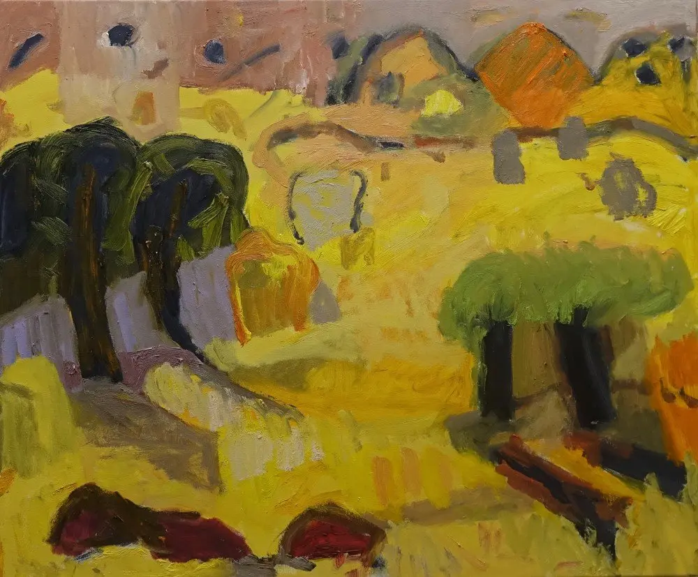 There oil on canvas by artist Sally Stokes