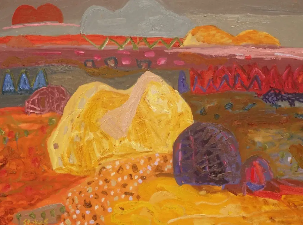 Yellow hill oil on canvas by artist Sally Stokes