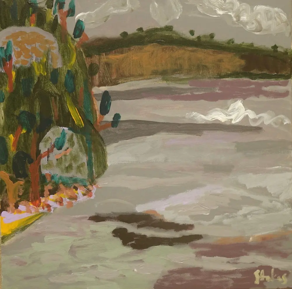 I slept late  acrylic on linen by artist Sally Stokes