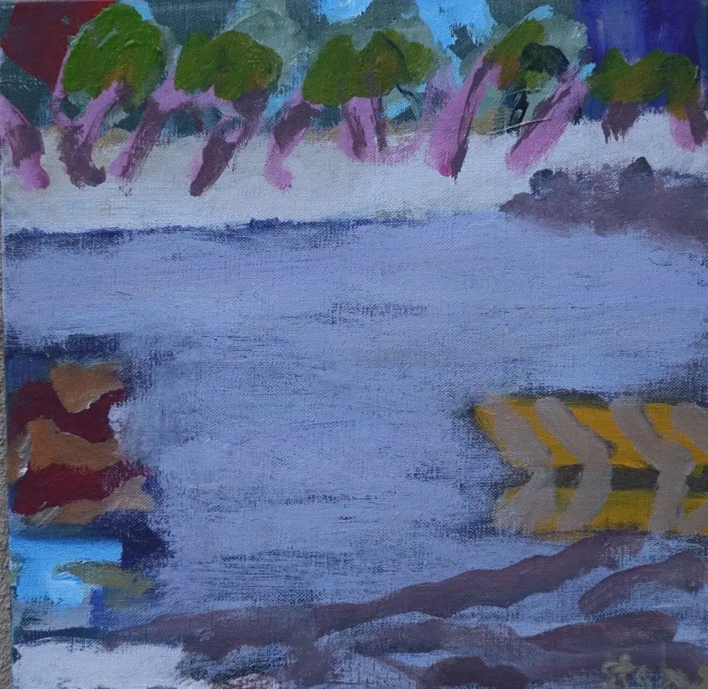 Final word acrylic on linen by artist Sally Stokes