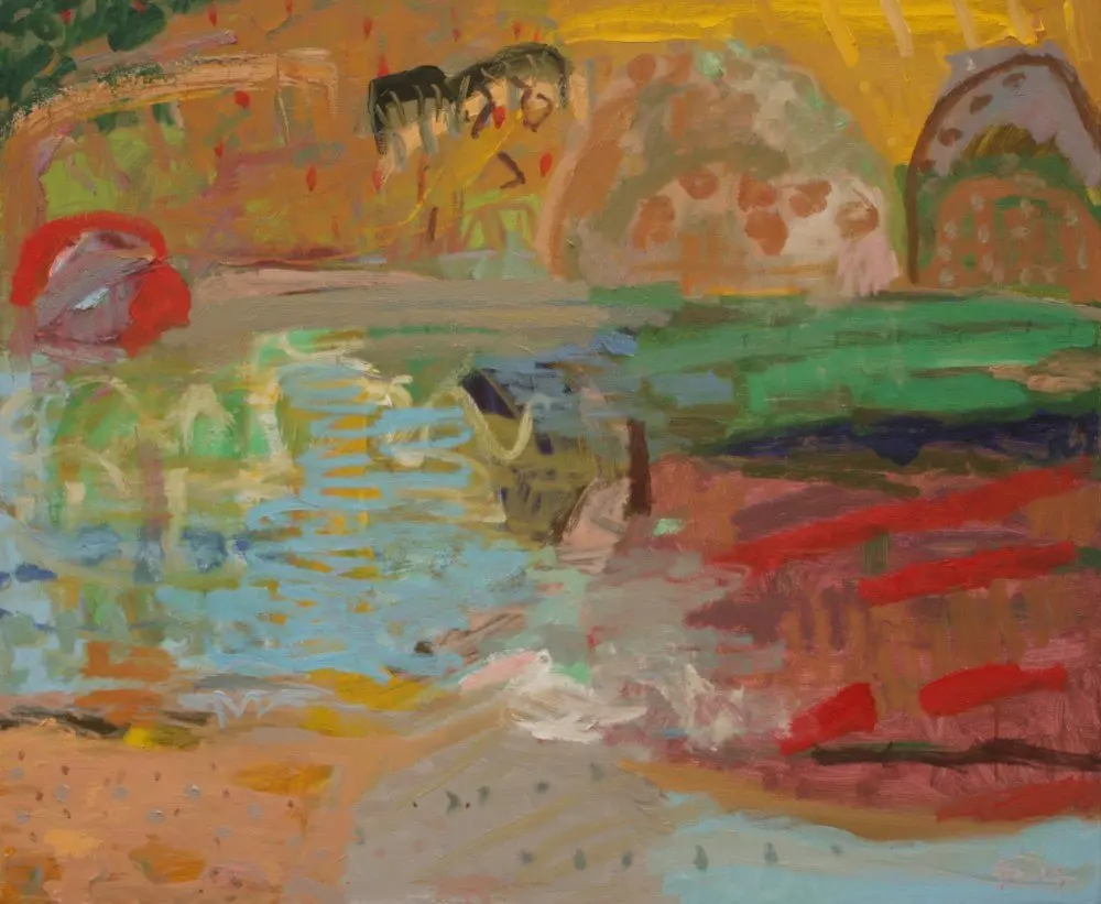 And the waters move oil on linen by artist Sally Stokes