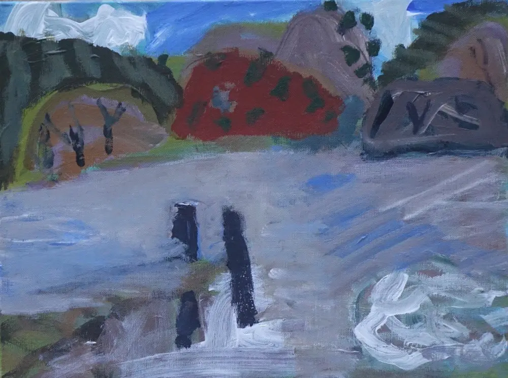Jetty 2 acrylic on linen by artist Sally Stokes