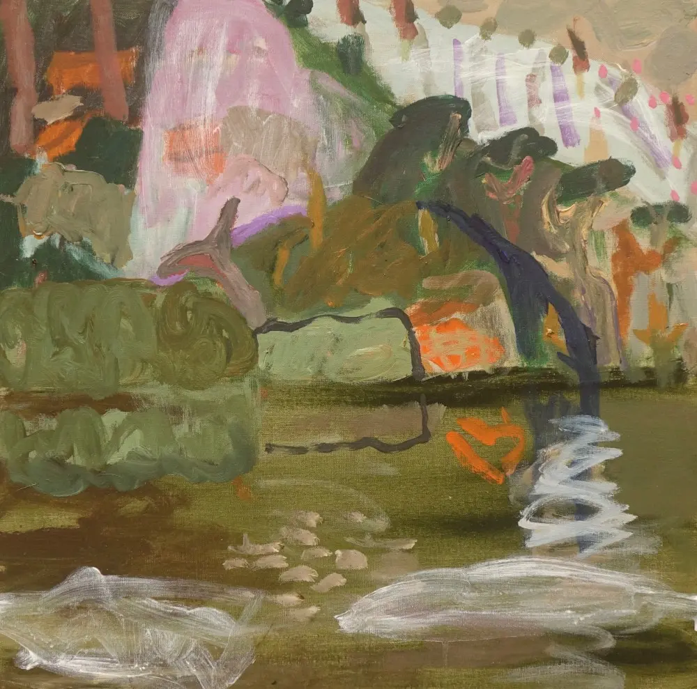 This soft world acrylic on linen by artist Sally Stokes