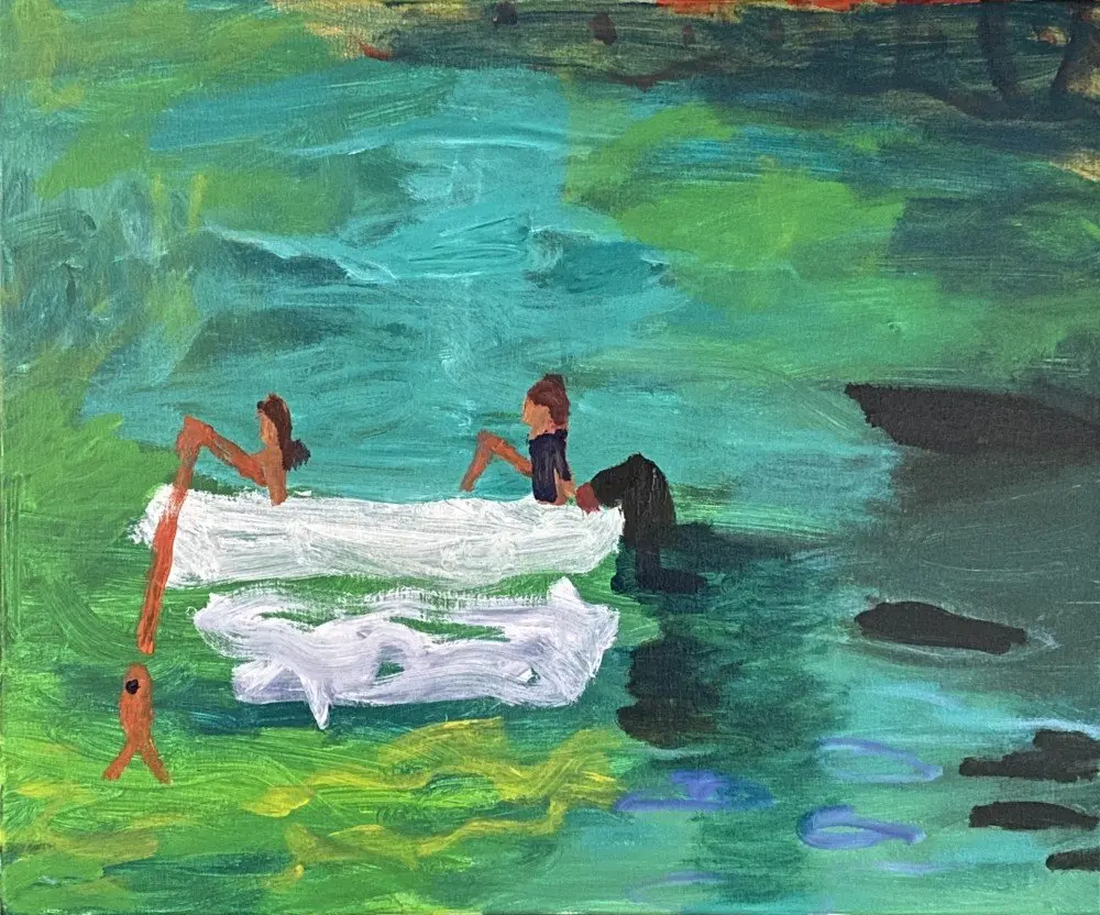 Fishing (SOLD) acrylic on canvas by artist Sally Stokes