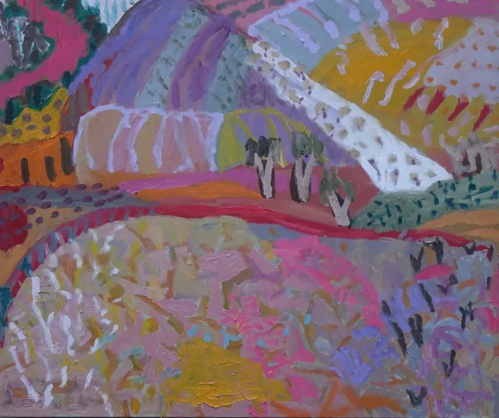 Above the creek bed oil on linen by artist Sally Stokes