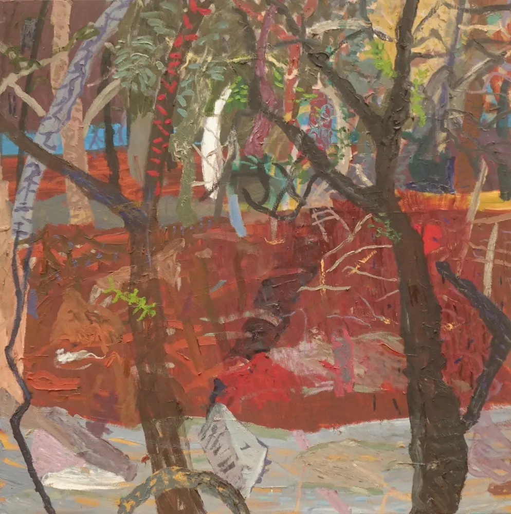 Burnt oil on canvas by artist Sally Stokes